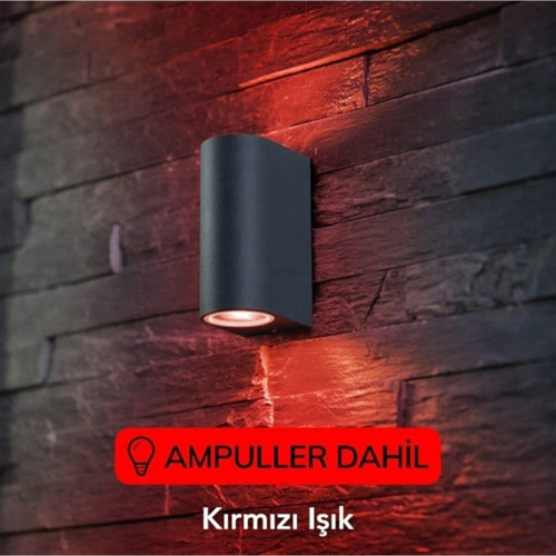 Kırmızı Işık Antrasit Kasa Çift Yönlü Dekoratif Iç Ve Dış Mekan Duvar Apliği