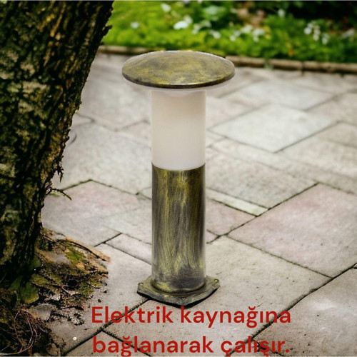 Antik Eskitme, 41 Cm, E27 Duylu Dekoratif Set Üstü Mantar Aplik, Bahçe, Çim, Teras, Duvar Armatürü
