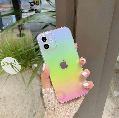 iPhone 13 Parlak Rainbow Holografik Kamera Korumalı Sert Kılıf