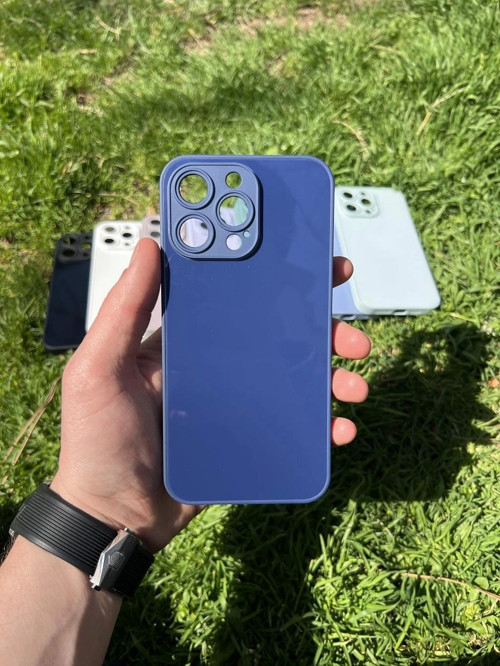 İphone 15 Pro Max Uyumlu Parlak Premium Renkli Cam Telefon Kılıfı