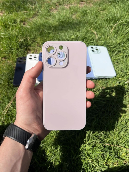 İphone 15 Pro Max Uyumlu Parlak Premium Renkli Cam Telefon Kılıfı