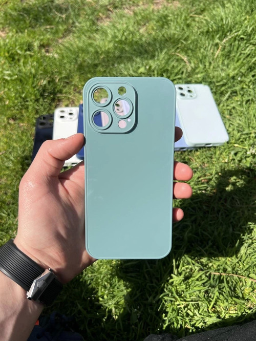 İphone 15 Pro Max Uyumlu Parlak Premium Renkli Cam Telefon Kılıfı