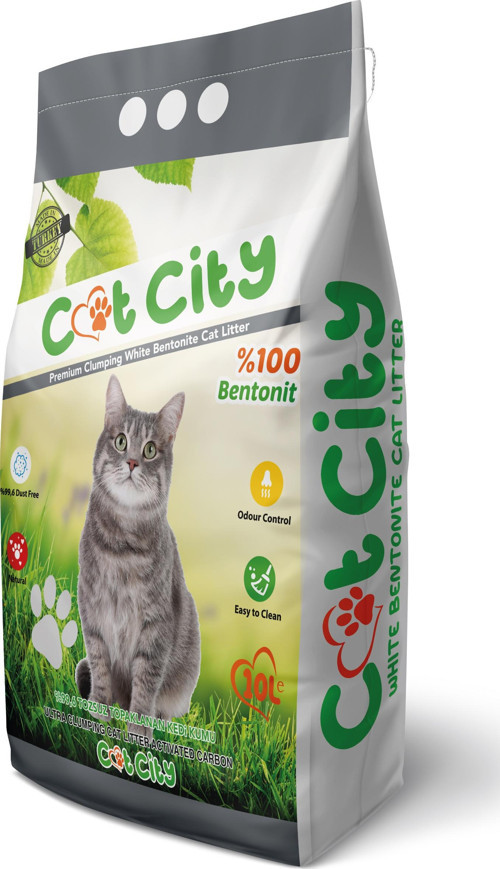 Cat City Doğal Bentonit Topaklanan Kedi Kumu 10 Lt Aktif Karbonlu
