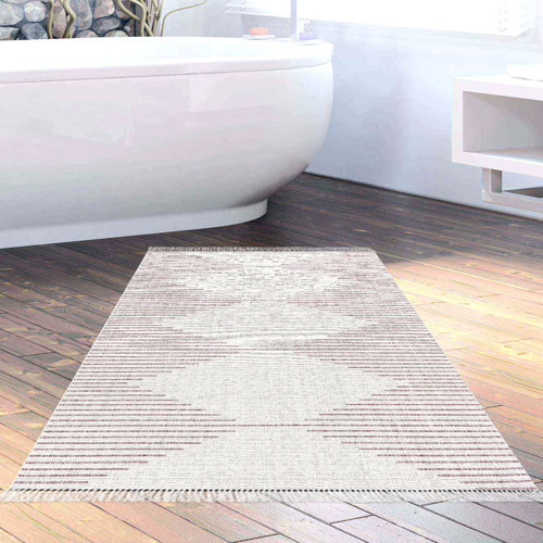 Kaymaz Taban Djt Banyo Halısı Yıldız Deri Saçaklı İskandinav F5085 Mürdüm