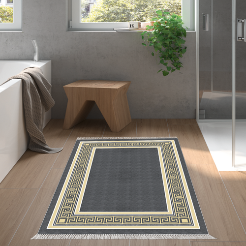 Kaymaz Taban Djt Banyo Halısı Trend Saçaklı Modern M5140 Siyah