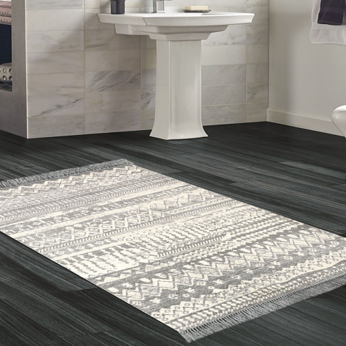 Kaymaz Taban Djt Banyo Halısı Yıldız Deri Saçaklı İskandinav F5080 Gri