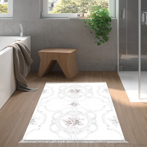 Kaymaz Taban Djt Banyo Halısı Yıldız Deri Saçaklı Modern 1494 Gri