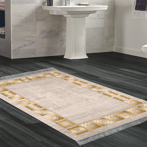 Kaymaz Taban Djt Banyo Halısı Yıldız Deri Saçaklı Modern 691M Gri