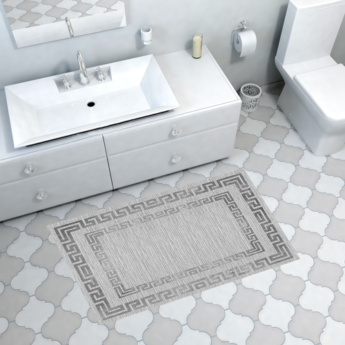 Kaymaz Taban Djt Banyo Halısı Yıldız Deri Modern Kt418 Gri