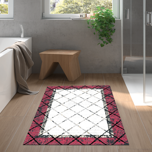 Kaymaz Taban Djt Banyo Halısı Yıldız Deri Modern M5129 Bordo