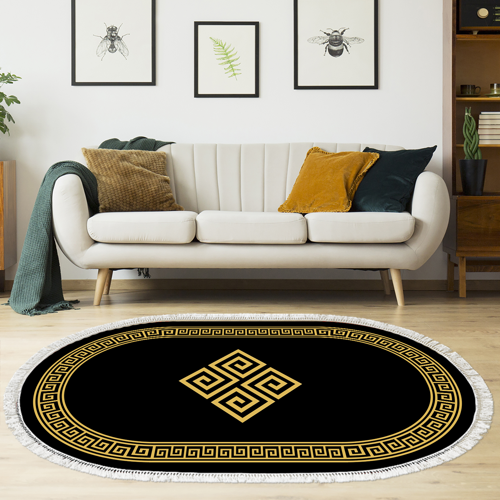 Kaymaz Taban Djt Salon Halısı Yıldız Deri Saçaklı Oval Modern 656M Gold