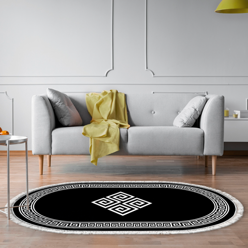 Kaymaz Taban Djt Salon Halısı Yıldız Deri Saçaklı Oval Modern 656M Gold