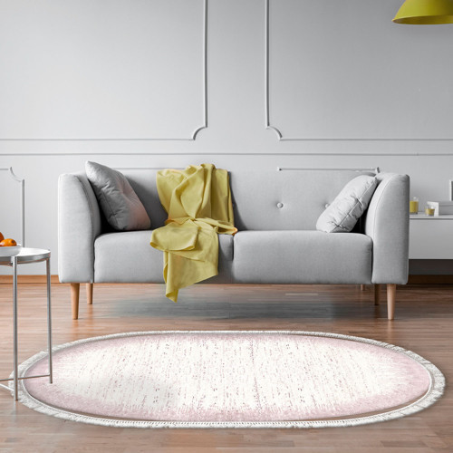 Kaymaz Taban Djt Salon Halısı Star Pamuk Saçaklı Oval Modern 1342 Pudra