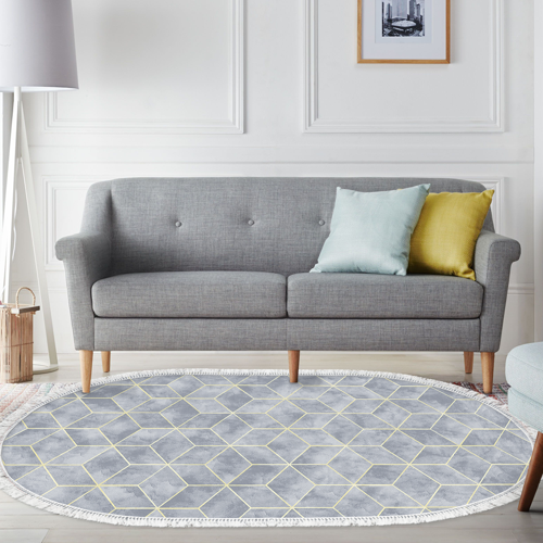 Kaymaz Taban Djt Salon Halısı Trend Saçaklı Oval Modern 627M Mavi