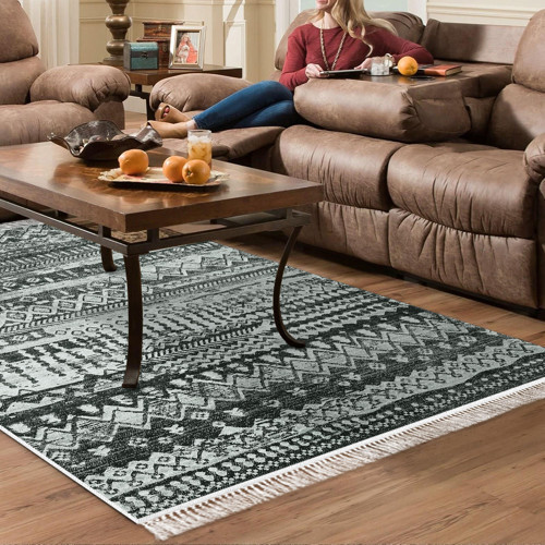 Kaymaz Taban Djt Salon Halısı Yıldız Deri Saçaklı İskandinav F5080 Kahve