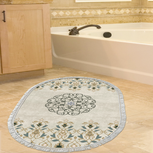 Kaymaz Taban Djt Banyo Halısı Trend Saçaklı Oval Modern 1491 Bej