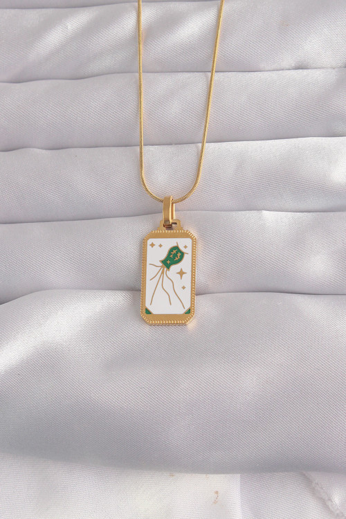 316L Çelik Gold Renk Beyaz Mineli Tarot Kolye - EBJ240912W27743