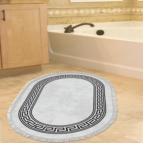 Kaymaz Taban Djt Banyo Halısı Yıldız Deri Saçaklı Oval Modern 626M Gri