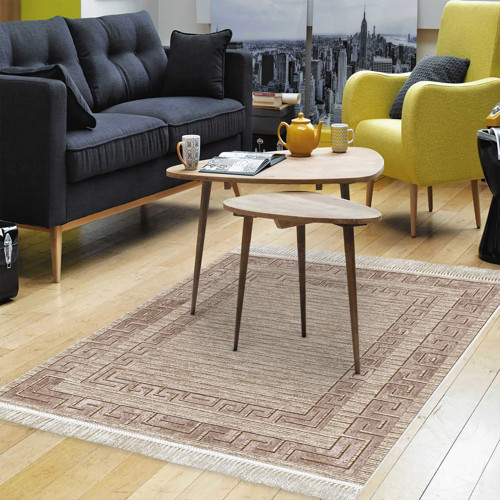 Kaymaz Taban Djt Salon Halısı Trend Saçaklı Modern F5036 Kahve