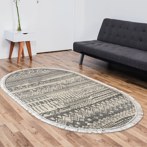 Kaymaz Taban Djt Salon Halısı Yıldız Deri Saçaklı Oval İskandinav F5080 Gri