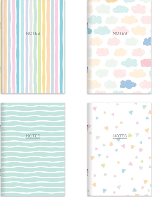 Karton Kapak Hafif Kağıt Defter 4'Lü Set-Deniz (2Çizgili+2Düz) 14*20 24 Yp.