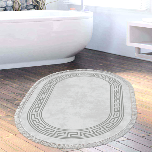 Kaymaz Taban Djt Banyo Halısı Yıldız Deri Saçaklı Oval Modern 626M Gri