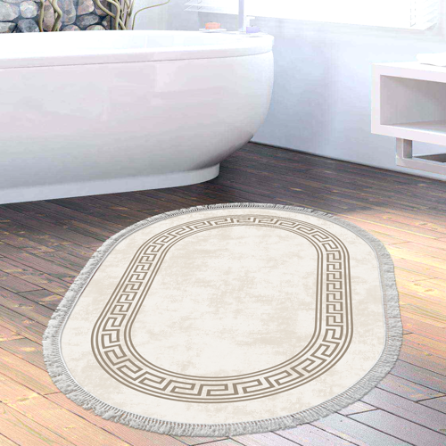 Kaymaz Taban Djt Banyo Halısı Yıldız Deri Saçaklı Oval Modern 626M Gri