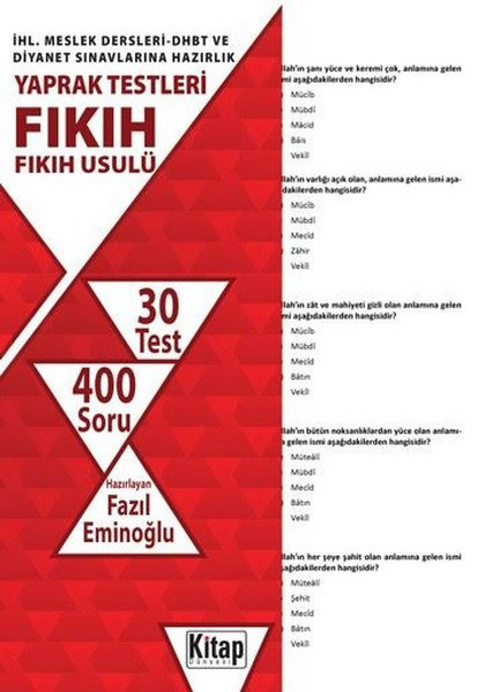 Fıkıh Fıkıh Usulü-İHL.Meslek Dersleri DHBT ve Diyanet Sınavlarına Hazırlık Yaprak Testleri