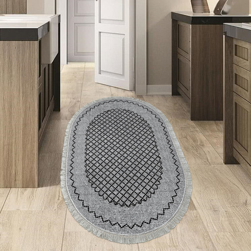 Kaymaz Taban Djt Mutfak Halısı Yıldız Deri Saçaklı Oval Modern M5001 Gri