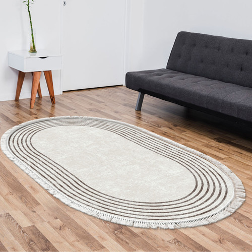 Kaymaz Taban Djt Salon Halısı Star Pamuk Saçaklı Oval Modern M5142 Bej