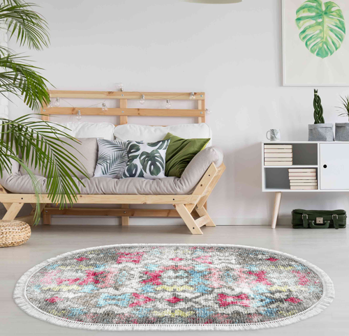 Kaymaz Taban Djt Salon Halısı Trend Saçaklı Oval Modern F5138 Renkli