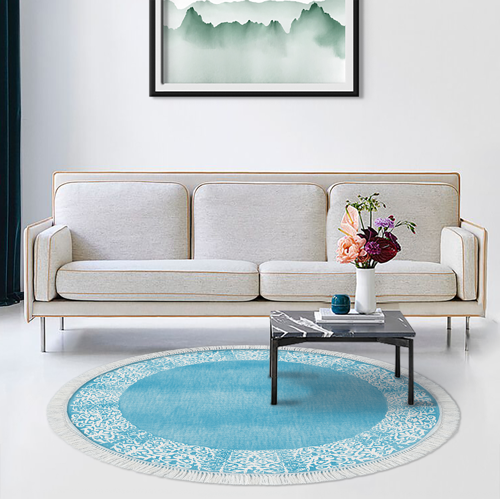 Kaymaz Taban Djt Salon Halısı Trend Saçaklı Yuvarlak Modern 1460 Mavi