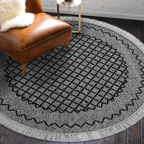 Kaymaz Taban Djt Salon Halısı Trend Saçaklı Yuvarlak Modern M5001 Gri