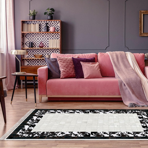 Kaymaz Taban Djt Salon Halısı Yıldız Deri Saçaklı Modern 1495 Siyah