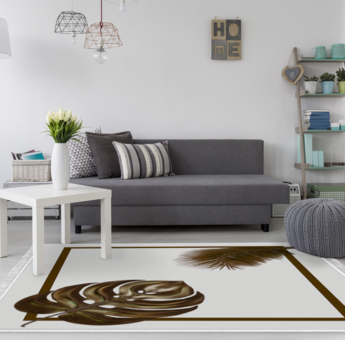 Kaymaz Taban Djt Salon Halısı Yıldız Deri Saçaklı Modern 708 Krem
