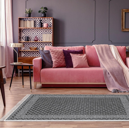 Kaymaz Taban Djt Salon Halısı Yıldız Deri Saçaklı Modern M5001 Gri