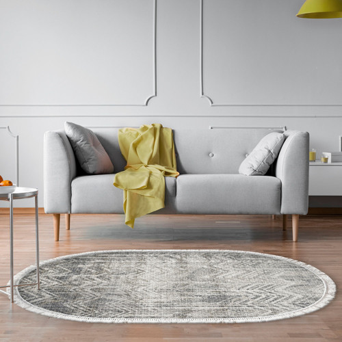 Kaymaz Taban Djt Salon Halısı Yıldız Deri Saçaklı Oval İskandinav F5083 Gri