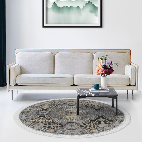 Kaymaz Taban Djt Salon Halısı Yıldız Deri Saçaklı Yuvarlak Modern 659M Bej