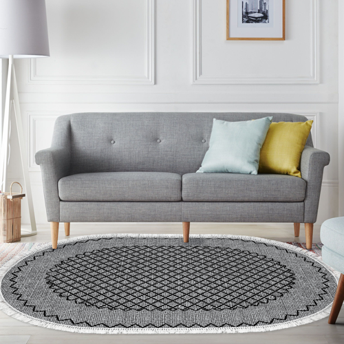 Kaymaz Taban Djt Salon Halısı Yıldız Deri Saçaklı Oval Modern M5001 Gri