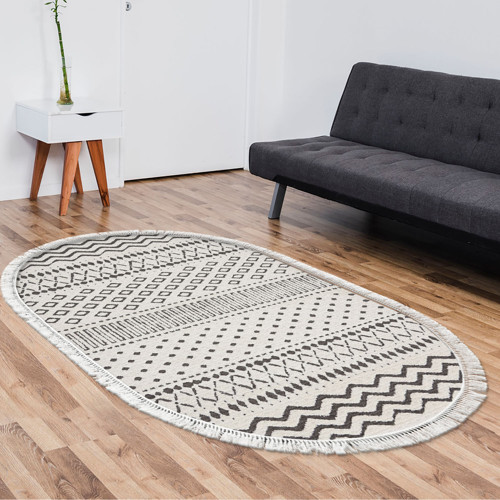 Kaymaz Taban Djt Salon Halısı Trend Saçaklı Oval İskandinav F5086