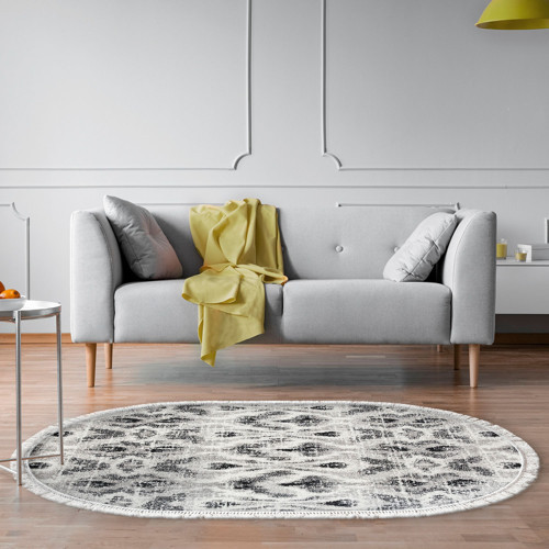 Kaymaz Taban Djt Salon Halısı Yıldız Deri Saçaklı Oval İskandinav F5136