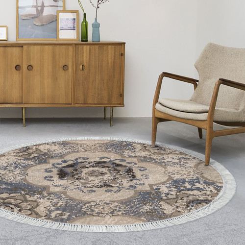 Kaymaz Taban Djt Salon Halısı Yıldız Deri Saçaklı Yuvarlak Modern 1903M