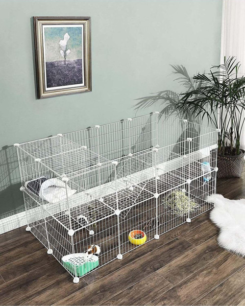 36 Panel Beyaz Renk Evcil Küçük Hayvan Kedi Köpek Kuş Evi Kafesi Oyun Parkı Portatif Metal Tel