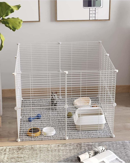 16 Panel Beyaz Renk Hayvan Oyun Kafesi Portatif Modüler Kedi Köpek Kuş Evi Kafesi