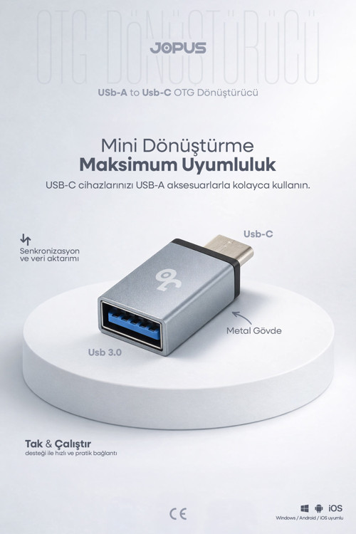 İphone, Android Uyumlu Type-C to USB 3.0 Hızlı Veri Aktarımı Otg Çevirici Dönüştürücü Adaptör