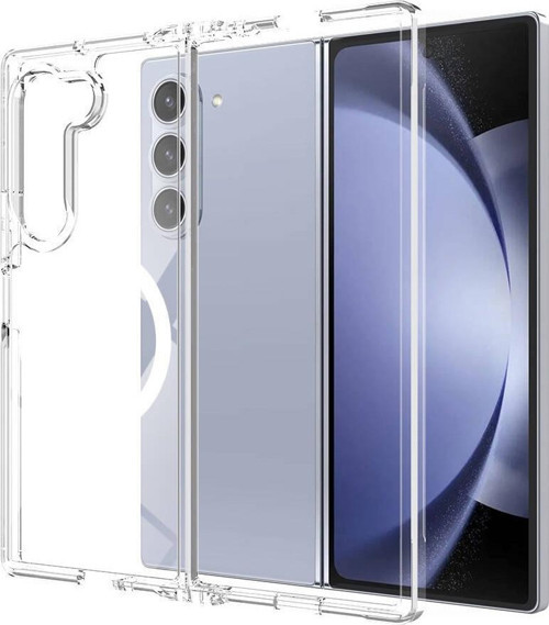 Samsung Galaxy Z Fold 6 Kılıf Magsafe Şarj Özellikli Şeffaf Sert PC Zore Embos Kapak