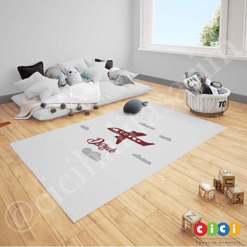 Çocuk Bebek Odası Halısı Bulutlu Uçak