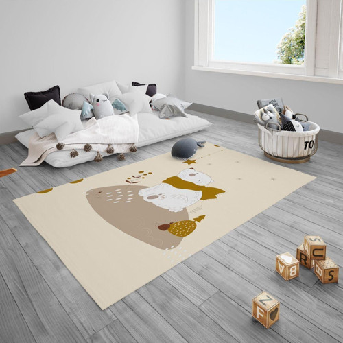 Çocuk Bebek Odası Halısı Sevimli Beyaz Ayıcık