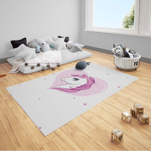 Çocuk Bebek Odası Halısı Serpme Yıldızlı Unicorn