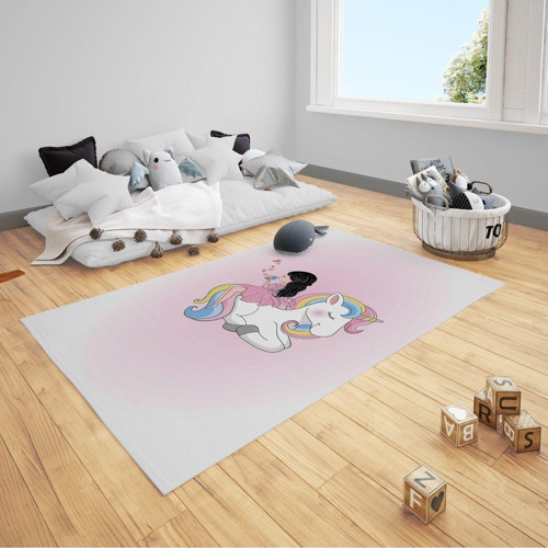 Çocuk Bebek Odası Halısı Renkli Unicorn Seksek Puantiyeli